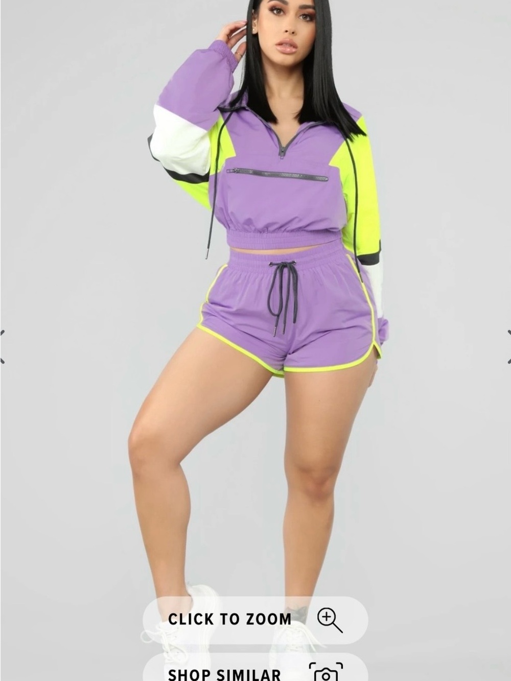 Fashion Nova Purple and Neon Yellow Two-Piece Active Set